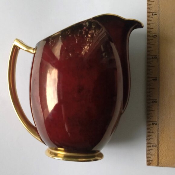 Carlton Ware  Art Deco Rouge Royale 14 Oz Pitcher England 1930s Red with Gold - Picture 9 of 16